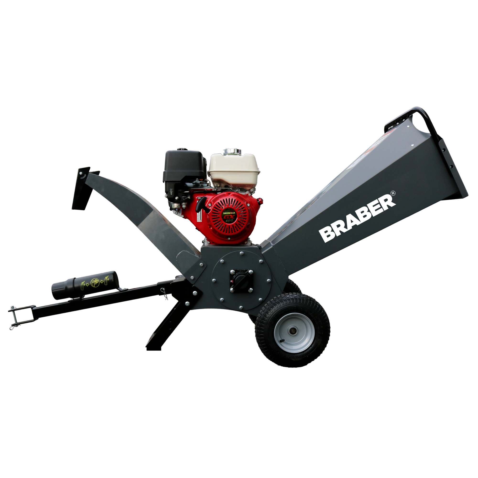 Braber, Drum Wood Chipper with Honda GX390 Engine Displacement 390 cc, Horsepower 13 Max. Cutting Thickness 4 in, Model# BE-WCGR4H13